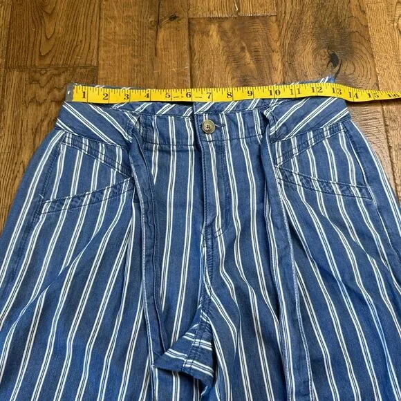 American Eagle Chambray Hi Rise Wide Leg Striped Pant Tie Waist Womens Size 0 - Picture 3 of 7